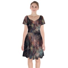 Abstract Fractal Digital Backdrop Short Sleeve Bardot Dress