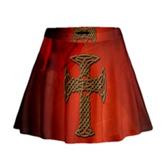 Wonderful Celtic Cross On Vintage Background Mini Flare Skirt by FantasyWorld7