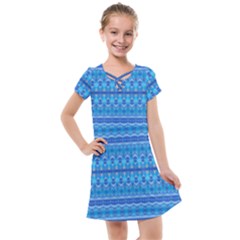 Stunning Luminous Blue Micropattern Magic Kids  Cross Web Dress