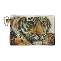 Tiger Cub  Canvas Cosmetic Bag (large) by ArtByThree