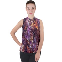 Colorful Rusty Abstract Print Mock Neck Chiffon Sleeveless Top by dflcprintsclothing