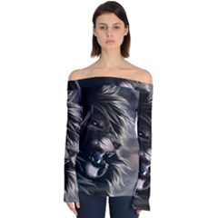 Angry Lion Digital Art Hd Off Shoulder Long Sleeve Top by Sudhe