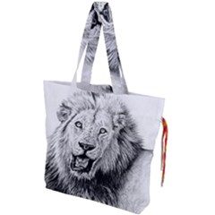 Lion Wildlife Art And Illustration Pencil Drawstring Tote Bag by Sudhe