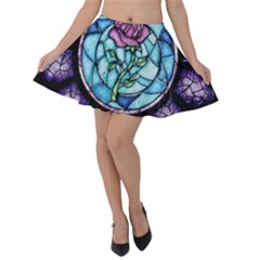 Cathedral Rosette Stained Glass Beauty And The Beast Velvet Skater Skirt by Sudhe