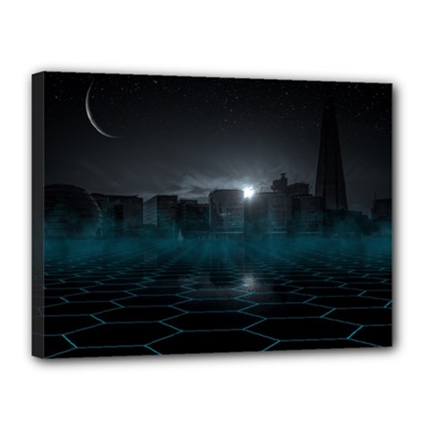 Skyline Night Star Sky Moon Sickle Canvas 16  X 12  (stretched) by Sudhe