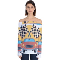 Automobile Car Checkered Drive Off Shoulder Long Sleeve Top by Sudhe