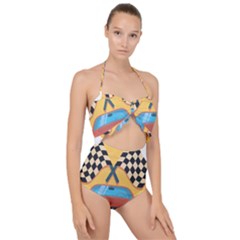 Automobile Car Checkered Drive Scallop Top Cut Out Swimsuit by Sudhe