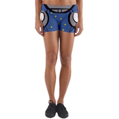 A Rocket Ship Sits On A Red Planet With Gold Stars In The Background Yoga Shorts by Sudhe