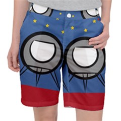 A Rocket Ship Sits On A Red Planet With Gold Stars In The Background Pocket Shorts by Sudhe