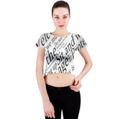 Abstract Minimalistic Text Typography Grayscale Focused Into Newspaper Crew Neck Crop Top by Sudhe