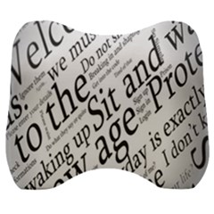 Abstract Minimalistic Text Typography Grayscale Focused Into Newspaper Velour Head Support Cushion by Sudhe