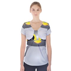 Cute Penguin Animal Short Sleeve Front Detail Top by Sudhe
