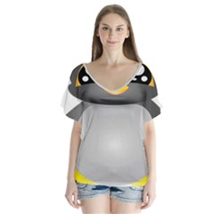 Cute Penguin Animal V-neck Flutter Sleeve Top by Sudhe