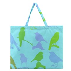 Bird Watching - Light Blue Green- Zipper Large Tote Bag by WensdaiAmbrose
