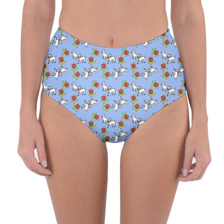 Lamb Pattern Blue Reversible High-Waist Bikini Bottoms