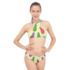 Colorful Pineapples Wallpaper Background High Neck Bikini Set by Sudhe