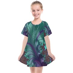 Fractal Turquoise Feather Swirl Kids  Smock Dress by Sudhe