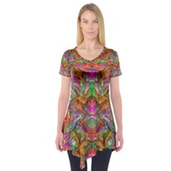 Background Psychedelic Colorful Short Sleeve Tunic  by Sudhe