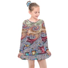 Fractal Artwork Design Pattern Kids  Long Sleeve Dress by Sudhe