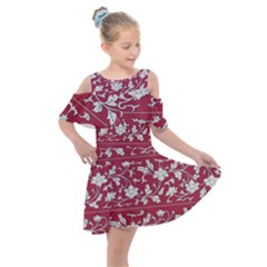 Floral Pattern Background Kids  Shoulder Cutout Chiffon Dress by Sudhe