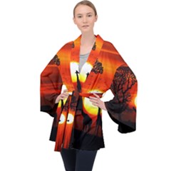 Animals Birds Dawn Giraffe Velvet Kimono Robe by Sudhe