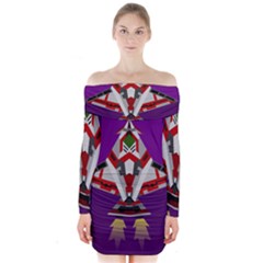 Toy Plane Outer Space Launching Long Sleeve Off Shoulder Dress by Sudhe