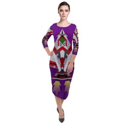 Toy Plane Outer Space Launching Quarter Sleeve Midi Velour Bodycon Dress by Sudhe