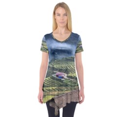 Rock Scenery The H Mong People Home Short Sleeve Tunic  by Sudhe