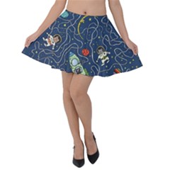 Cat Cosmos Cosmonaut Rocket Velvet Skater Skirt by Sudhe