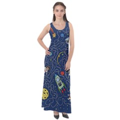 Cat Cosmos Cosmonaut Rocket Sleeveless Velour Maxi Dress by Sudhe