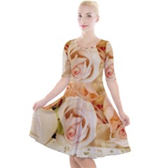 Roses Plate Romantic Blossom Bloom Quarter Sleeve A-line Dress by Sudhe