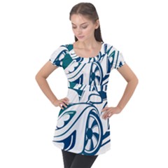 Blue Vector Car Puff Sleeve Tunic Top by Sudhe