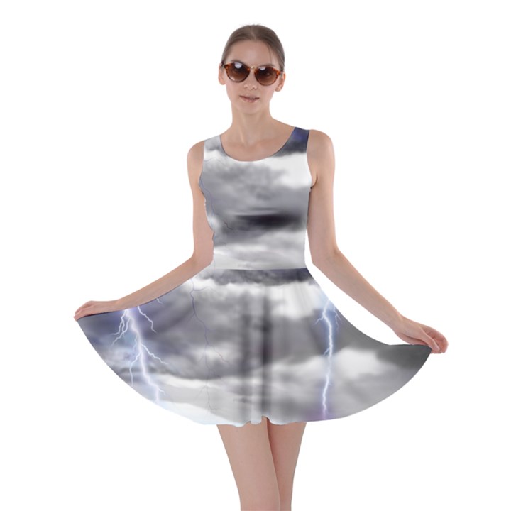 Thunder And Lightning Weather Clouds Painted Cartoon Skater Dress