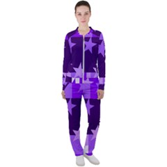 Purple Stars Pattern Shape Casual Jacket And Pants Set by Alisyart