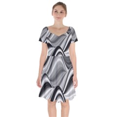 Waves Black And White Modern Short Sleeve Bardot Dress by Pakrebo