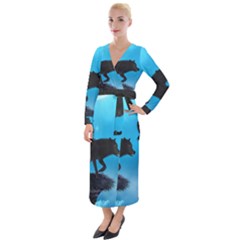 Awesome Black Wolf With Crow And Spider Velvet Maxi Wrap Dress by FantasyWorld7