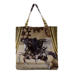 Awesome Steampunk Unicorn With Wings Grocery Tote Bag by FantasyWorld7