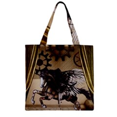 Awesome Steampunk Unicorn With Wings Zipper Grocery Tote Bag by FantasyWorld7