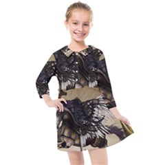 Awesome Steampunk Unicorn With Wings Kids  Quarter Sleeve Shirt Dress by FantasyWorld7