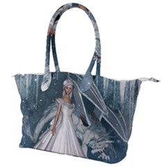 Wonderful Girl With Ice Dragon Canvas Shoulder Bag by FantasyWorld7