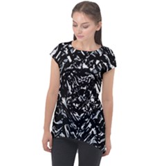 Dark Abstract Print Cap Sleeve High Low Top by dflcprintsclothing