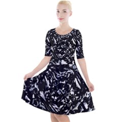 Dark Abstract Print Quarter Sleeve A-line Dress by dflcprintsclothing