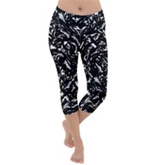 Dark Abstract Print Lightweight Velour Capri Yoga Leggings by dflcprintsclothing
