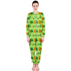 Holiday Tropical Smiley Face Palm Onepiece Jumpsuit (ladies)  by Pakrebo