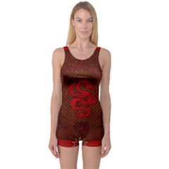 Awesome Chinese Dragon, Red Colors One Piece Boyleg Swimsuit by FantasyWorld7