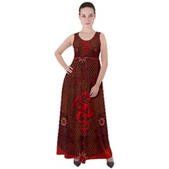 Awesome Chinese Dragon, Red Colors Empire Waist Velour Maxi Dress by FantasyWorld7