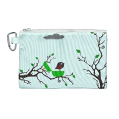 Birds Tree Animal Black Tree Green Canvas Cosmetic Bag (large)