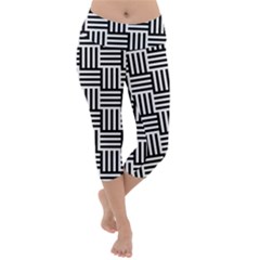 Black And White Basket Weave Lightweight Velour Capri Yoga Leggings by retrotoomoderndesigns