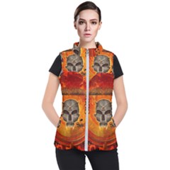 Awesome Skull With Celtic Knot With Fire On The Background Women s Puffer Vest