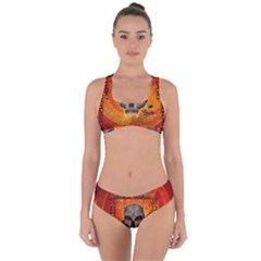 Awesome Skull With Celtic Knot With Fire On The Background Criss Cross Bikini Set by FantasyWorld7